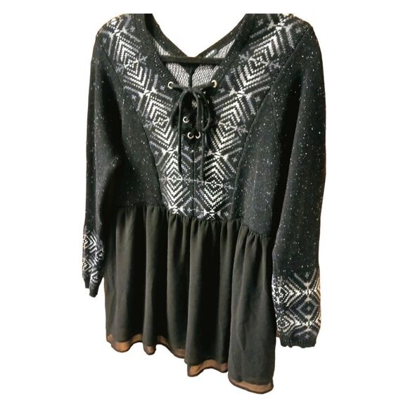 TORRID New Plus Size Black Lace-Up Chiffon Peplum Sweater 1X - Picture 5 of 14